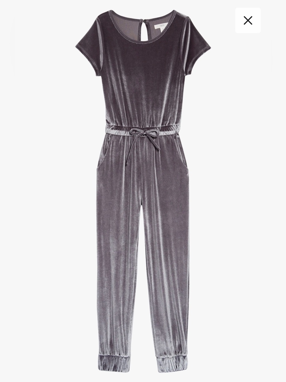 1901 Girls' Short-Sleeve Velour Jumpsuit in Gray